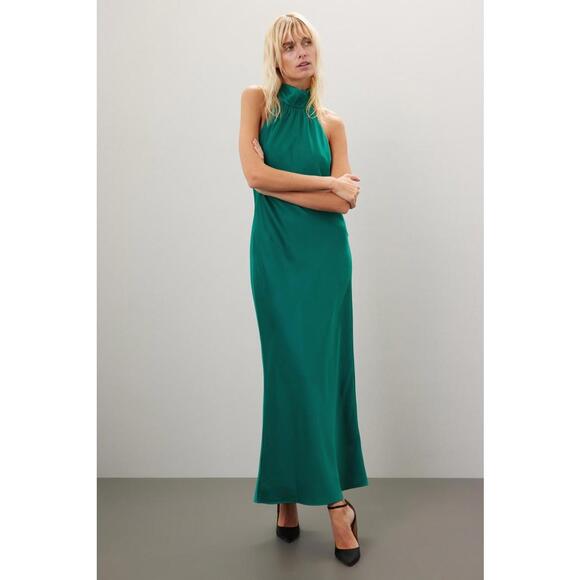 Faviana Green Satin Halter Dress Size 6